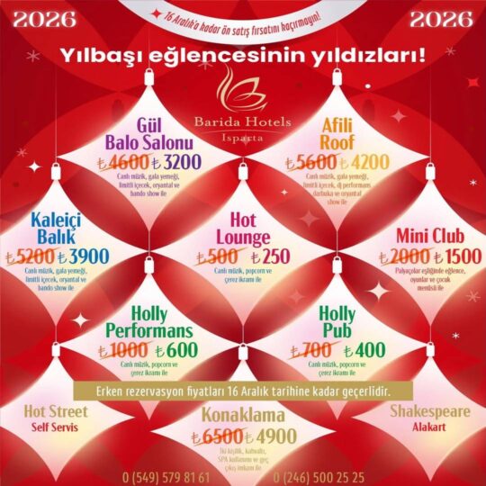 Barida Hotels Isparta Yılbaşı Programı 2026