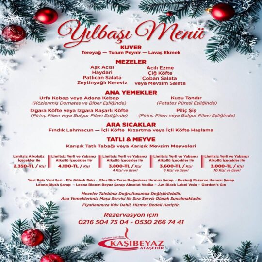 Kaşıbeyaz Ataşehir Yılbaşı Menüsü