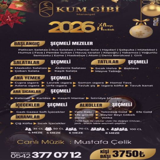 Kum Gibi Restaurant Manavgat Yılbaşı Programı 2026