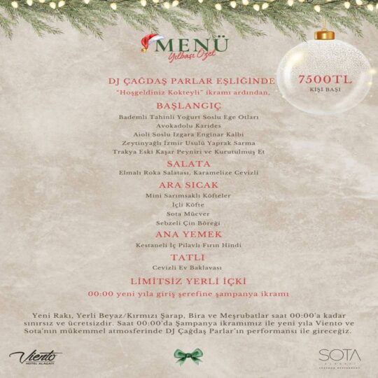 Sota Alaçatı Yılbaşı Menüsü
