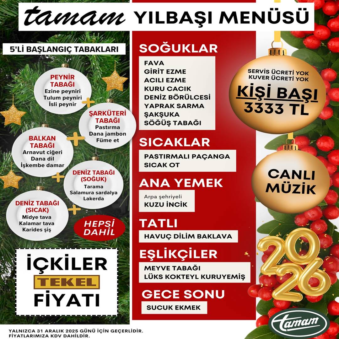 Tamam Meyhane Ayvalık Balıkesir Yılbaşı Programı 2026