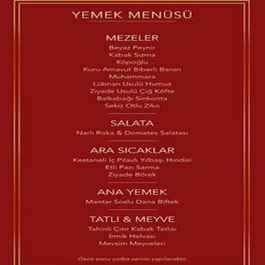 Ziyade Fasıl Yılbaşı Menüsü
